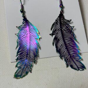 🌈 Rainbow gift sale! 🌈  Small rainbow titanium feather earrings, as low as $10